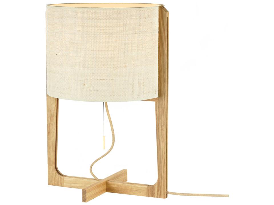 Melina 1-Light Natural Oak Table Lamp with Beige Linen Shade