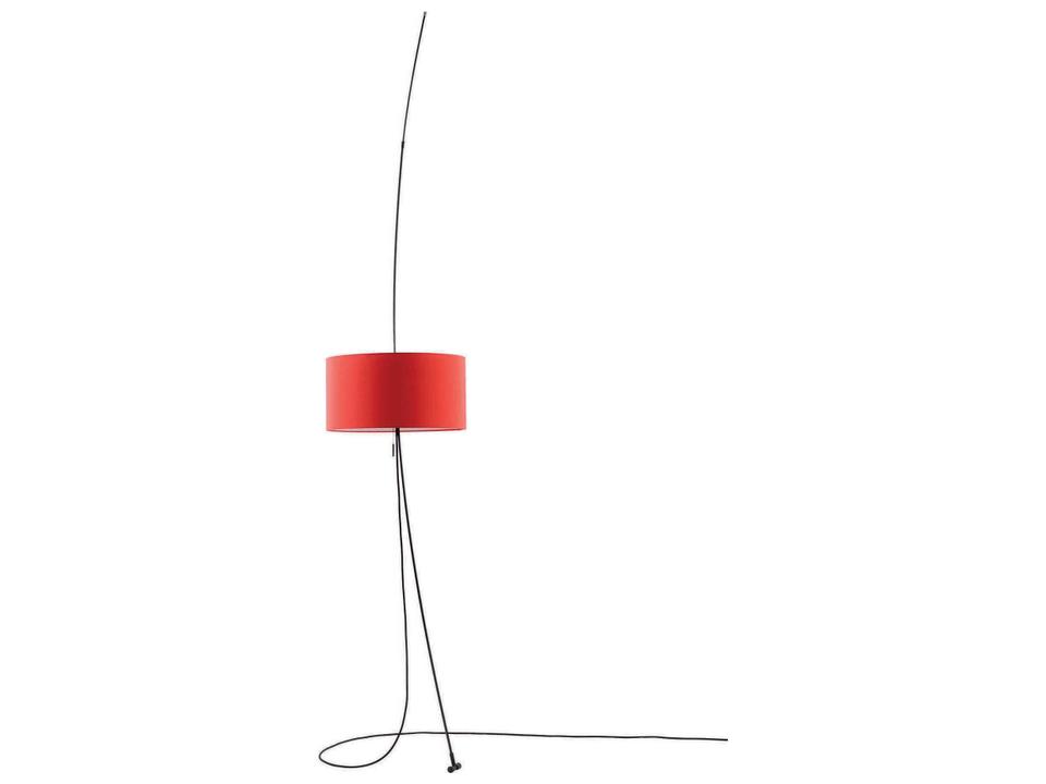 Totora 2-Light Adjustable Floor Lamp with Red Cotton Shade and Carbon Fiber Frame by Cristina Figarola