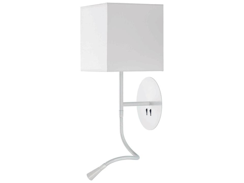 Hotel Python Square Wall Sconce with Flexible LED Reading Light and Cotton Shade