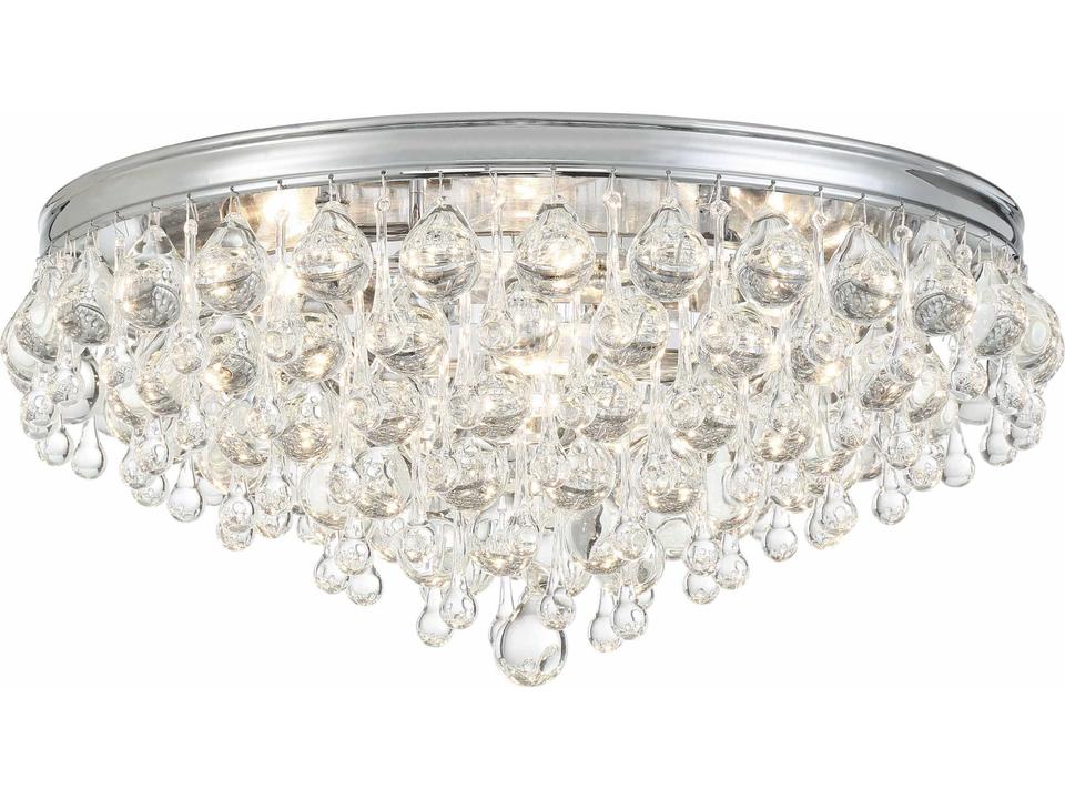 6-Light Calypso Flush Mount Ceiling Light in Polished Chrome with Crystal Drops