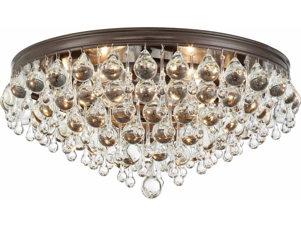 Calypso 6-Light Flush Mount in Vibrant Bronze with Clear Glass Drops