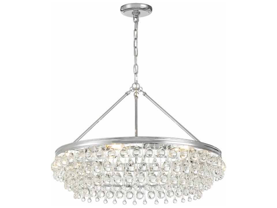 6-Light Calypso Chandelier in Polished Chrome with Glass Drops