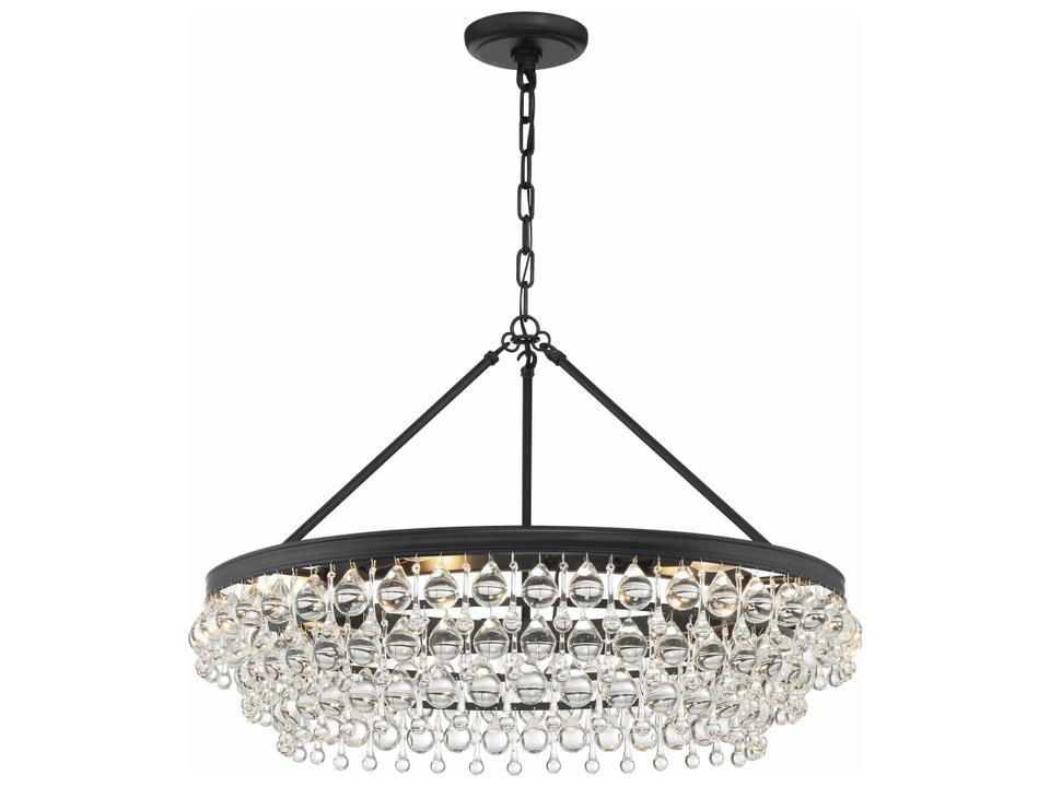 Calypso 6-Light Chandelier in Matte Black with Clear Glass Drops