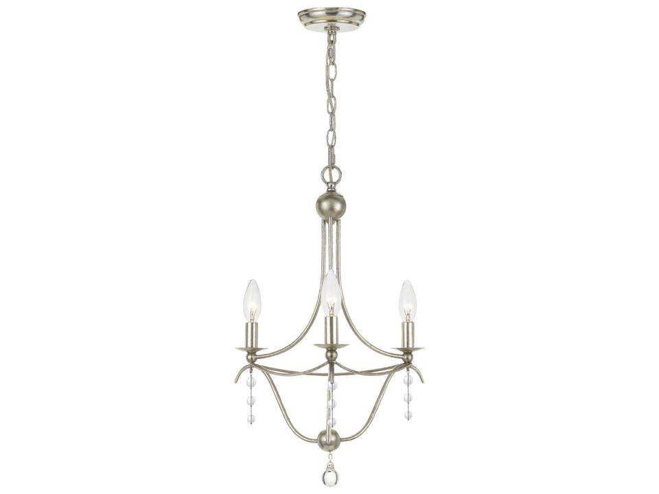 Metro 3-Light Mini Chandelier in Antique Silver with Clear Glass Beads