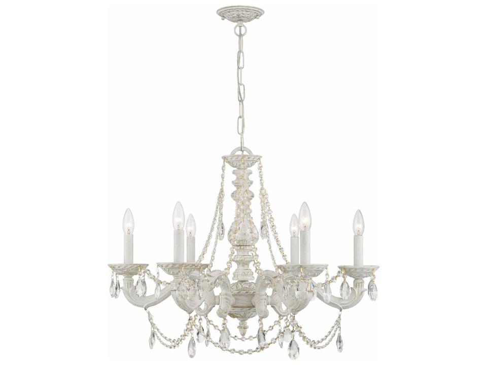 Paris Market 6-Light Chandelier in Antique White with Italian Crystal