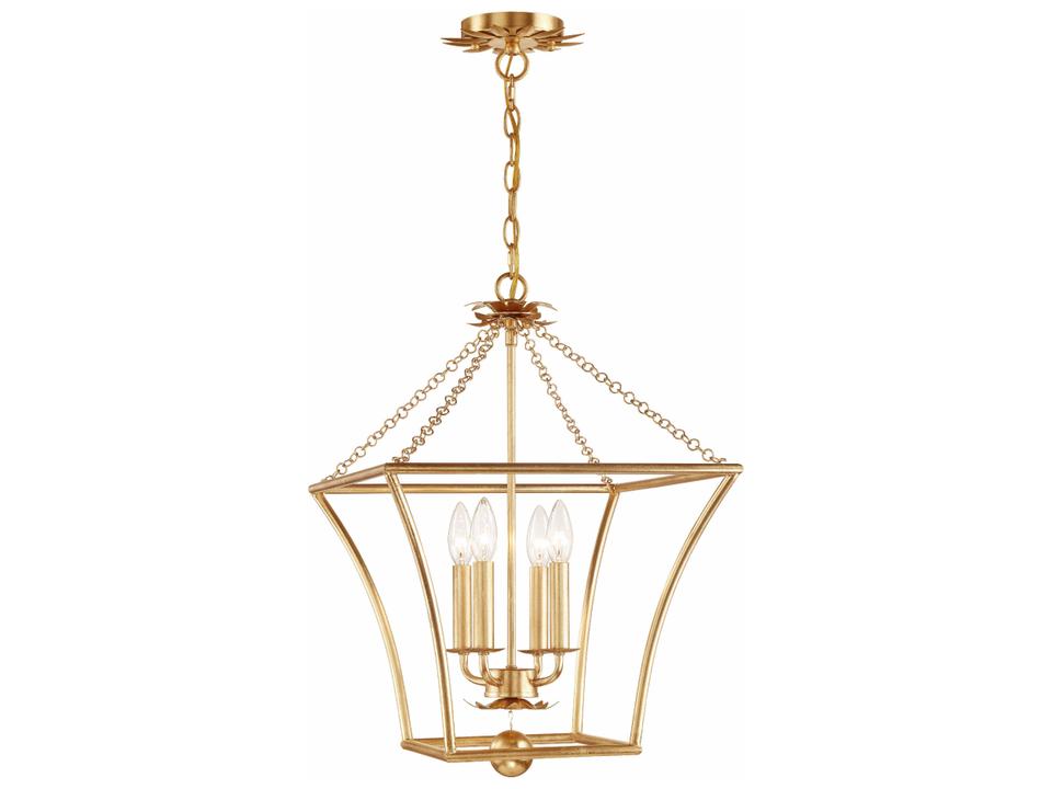 Broche 4-Light 16-Inch Transitional Lantern Chandelier in Antique Gold