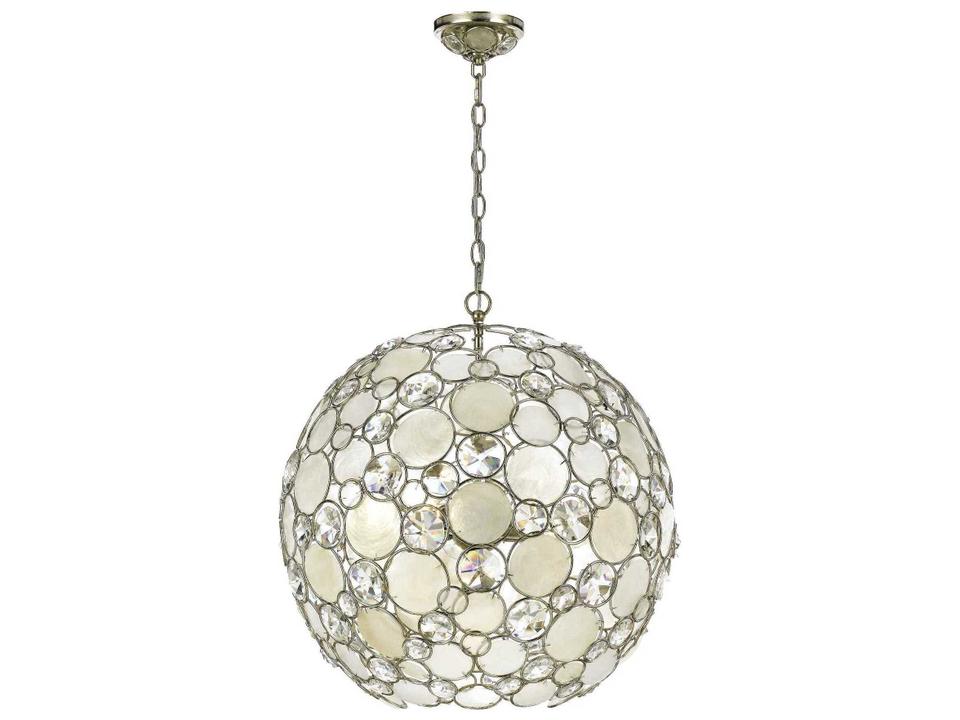 Palla 6-Light Sphere Chandelier in Antique Silver with Crystal and Capiz Shell