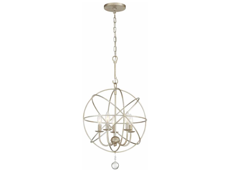 Solaris 5-Light Mini Chandelier in Olde Silver with Glass Drops