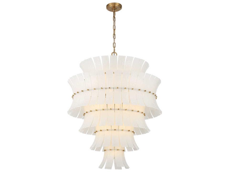 Abigail 21-Light Tiered Chandelier in Aged Brass and White Glass