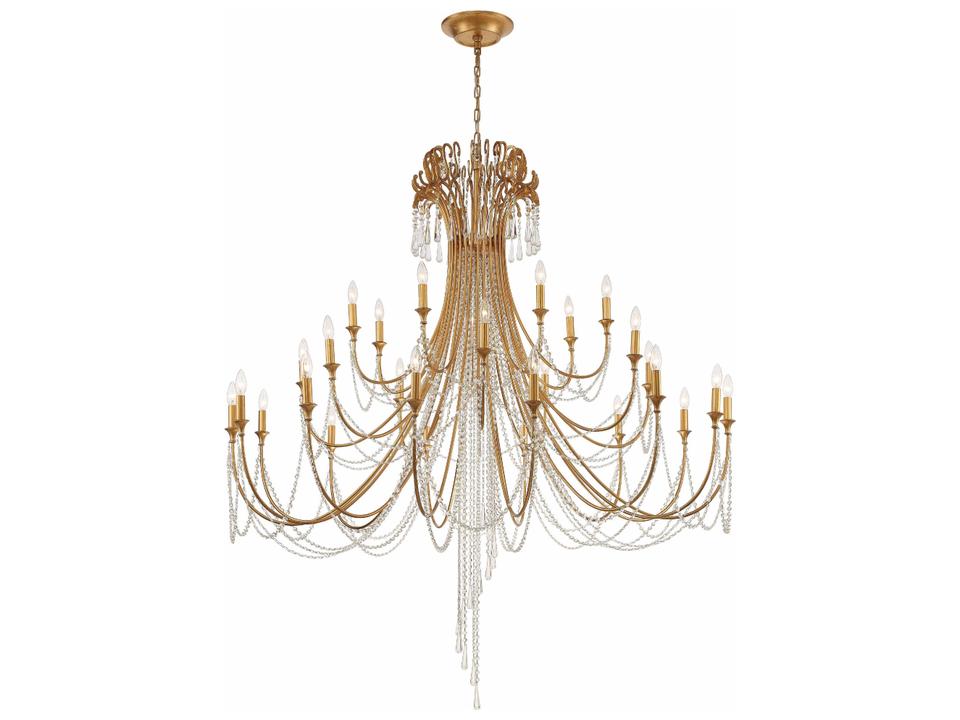 28-Light Arcadia Chandelier in Antique Gold with Hand Cut Crystal