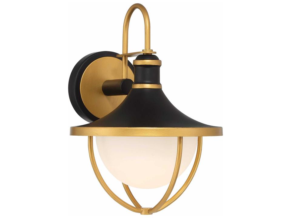 Atlas 1-Light Outdoor Wall Sconce in Matte Black and Textured Gold