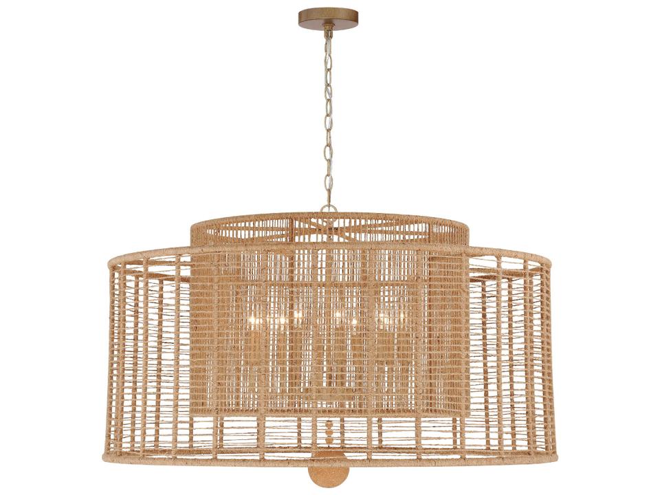 Jayna 12-Light Chandelier in Burnished Silver with Hand-Wrapped Jute