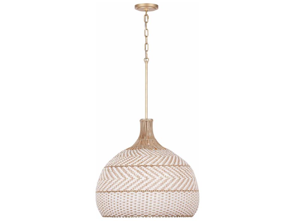 Zanzibar 5-Light Pendant Light in Soft Gold with Rattan