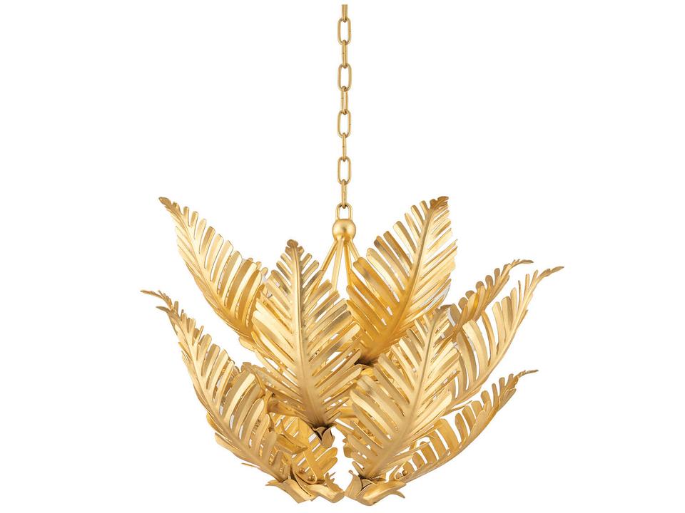 Tropicale 8-Light Gold Leaf Pendant Light with Hand-Crafted Iron Fronds