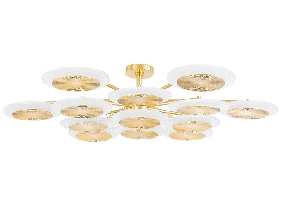 Topaz 13-Light LED Chandelier in Vintage Polished Brass and Piastra Ice Glass