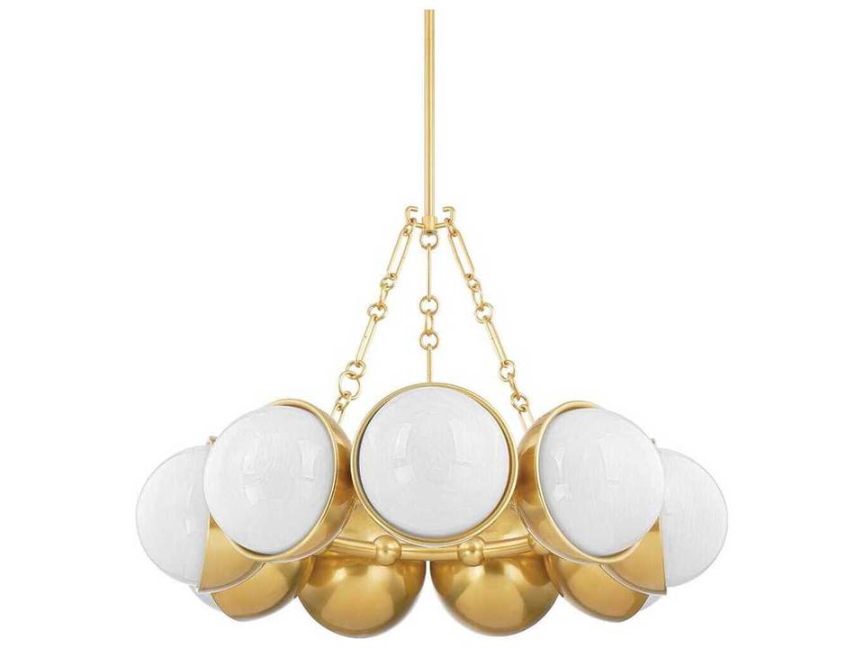 Althea 9-Light Chandelier in Vintage Polished Brass and Cloud Glass