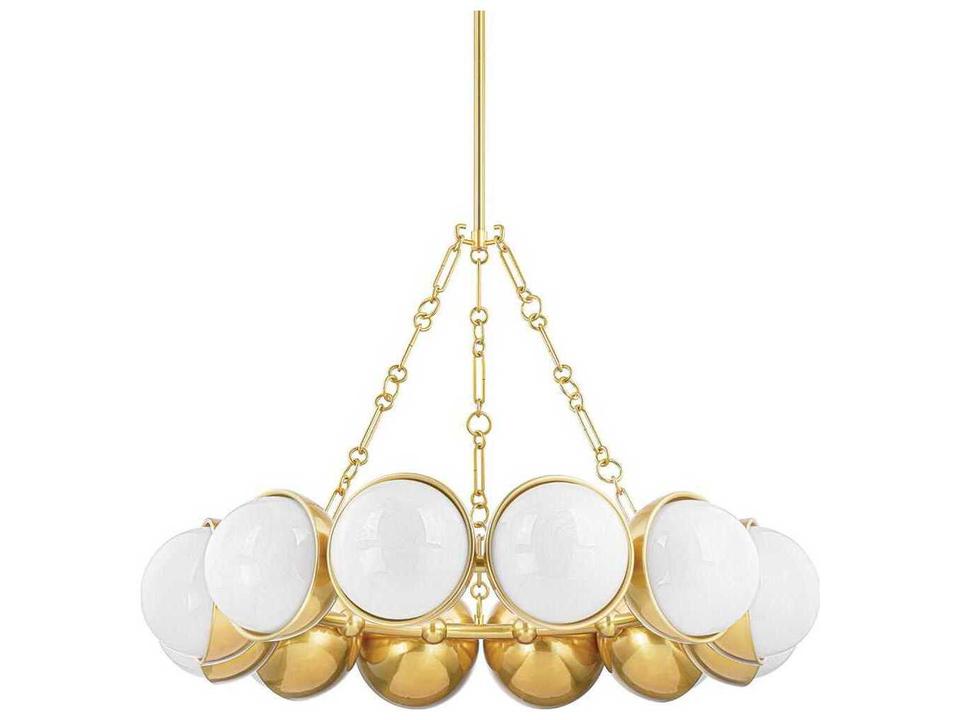 Althea 12-Light Chandelier in Vintage Polished Brass and Cloud Glass