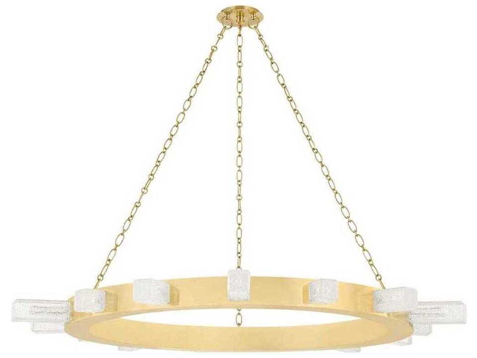 Citrine 15-Light LED Chandelier in Vintage Brass with Clear Piastre Glass Cubes
