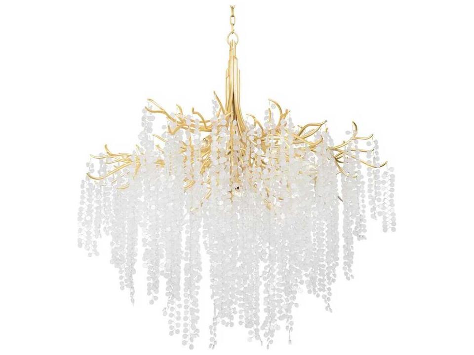 Genoa 12-Light Chandelier in Gold Leaf with Glass Drops