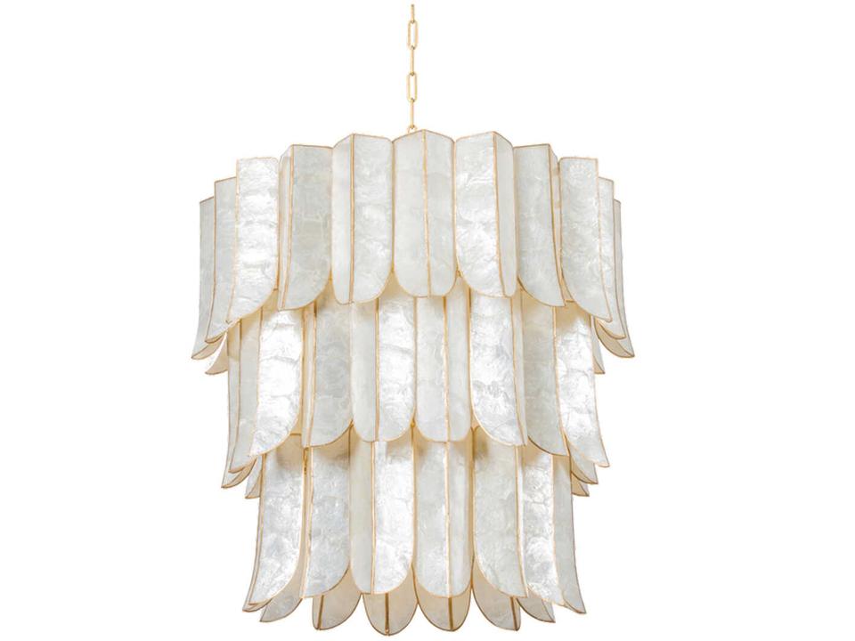 Cartagena 16-Light Chandelier in Vintage Gold Leaf with Capiz Shell