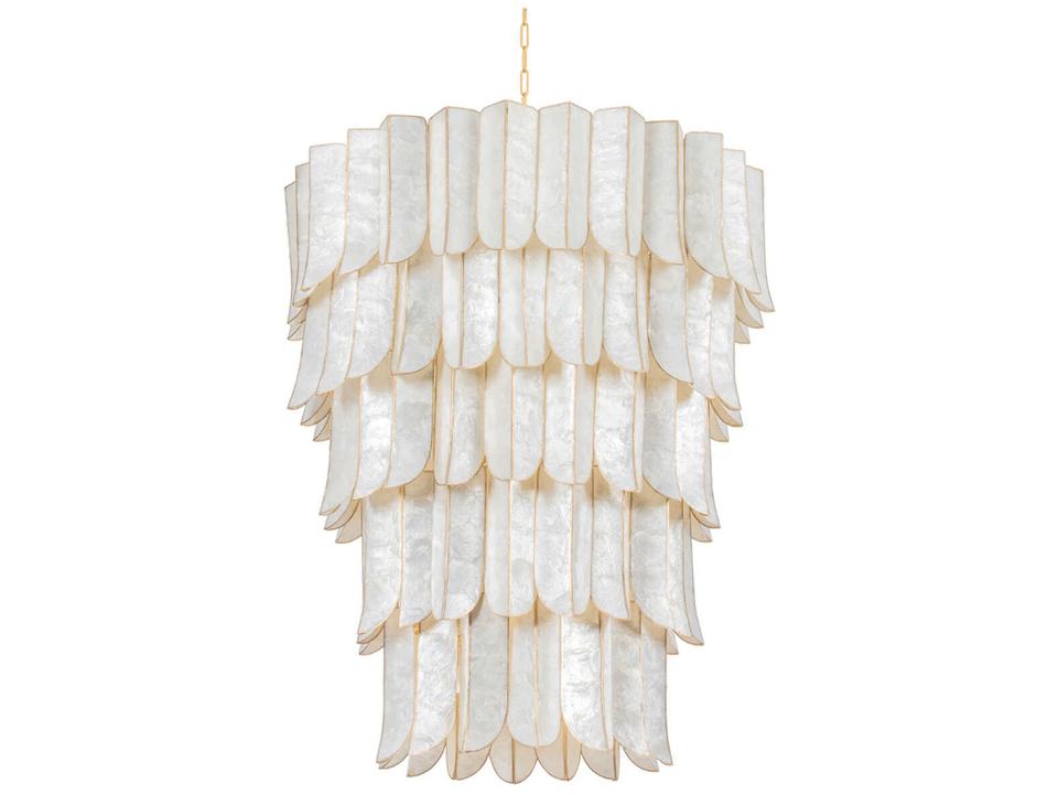 27-Light Cartagena Chandelier in Vintage Gold Leaf and Capiz Shell
