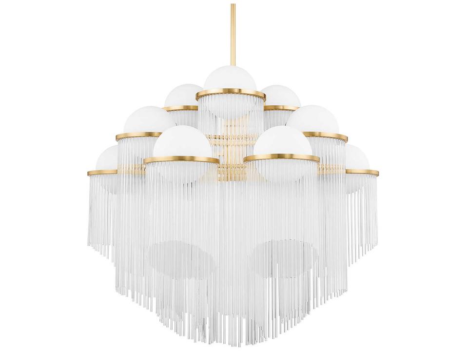 Celestial 12-Light Chandelier in Aged Brass with Glass Rods