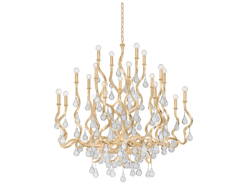 Aveline 20-Light Chandelier in Gold Leaf with Steel Frame and Crystal