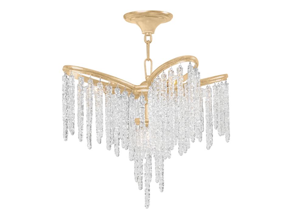 Pandora 7-Light Chandelier in Gold Leaf with Clear Crystal Strands