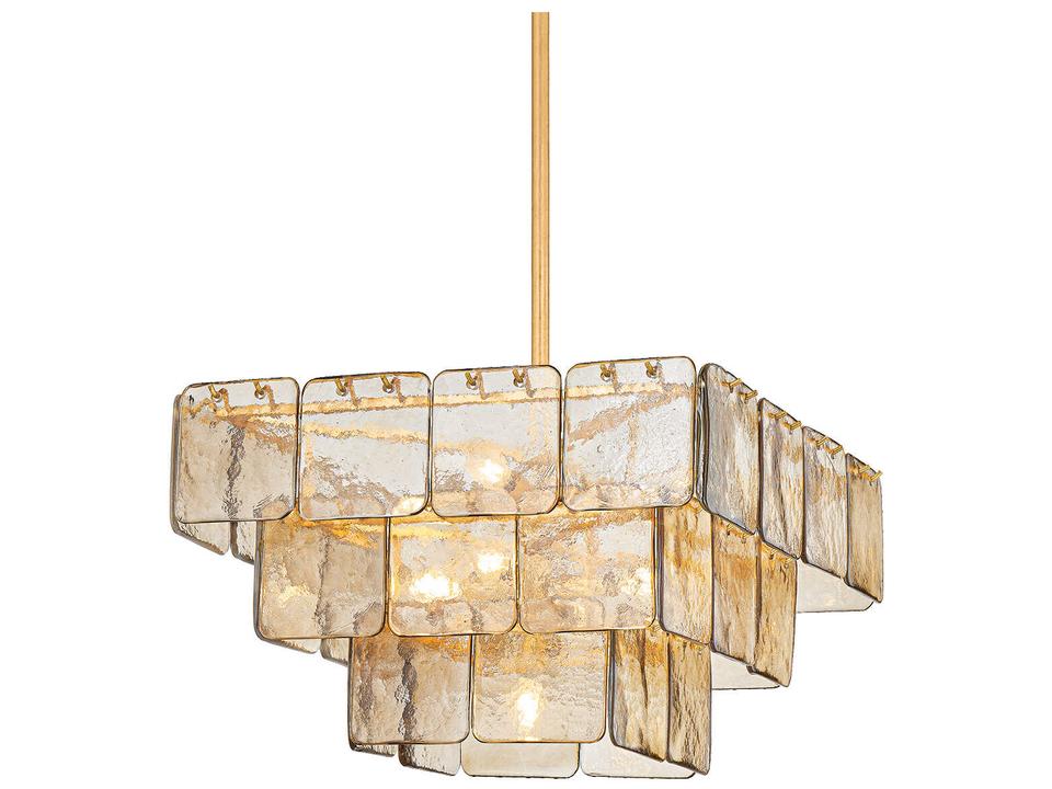Regal 9-Light Chandelier in Vintage Gold Leaf with Dark Champagne Piastre Glass