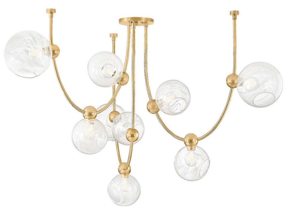 9-Light Astraia Chandelier in Vintage Brass with Remolino Blanco Glass