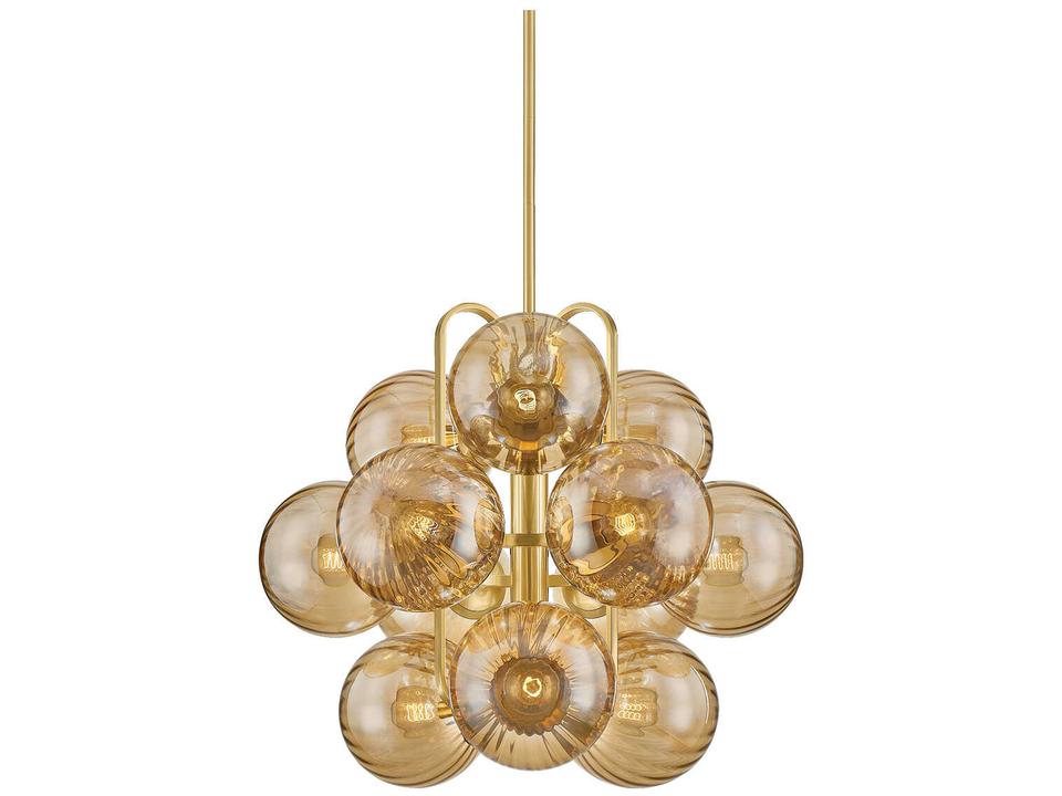Cronus 12-Light Chandelier in Vintage Polished Brass with Light Bronze Glass