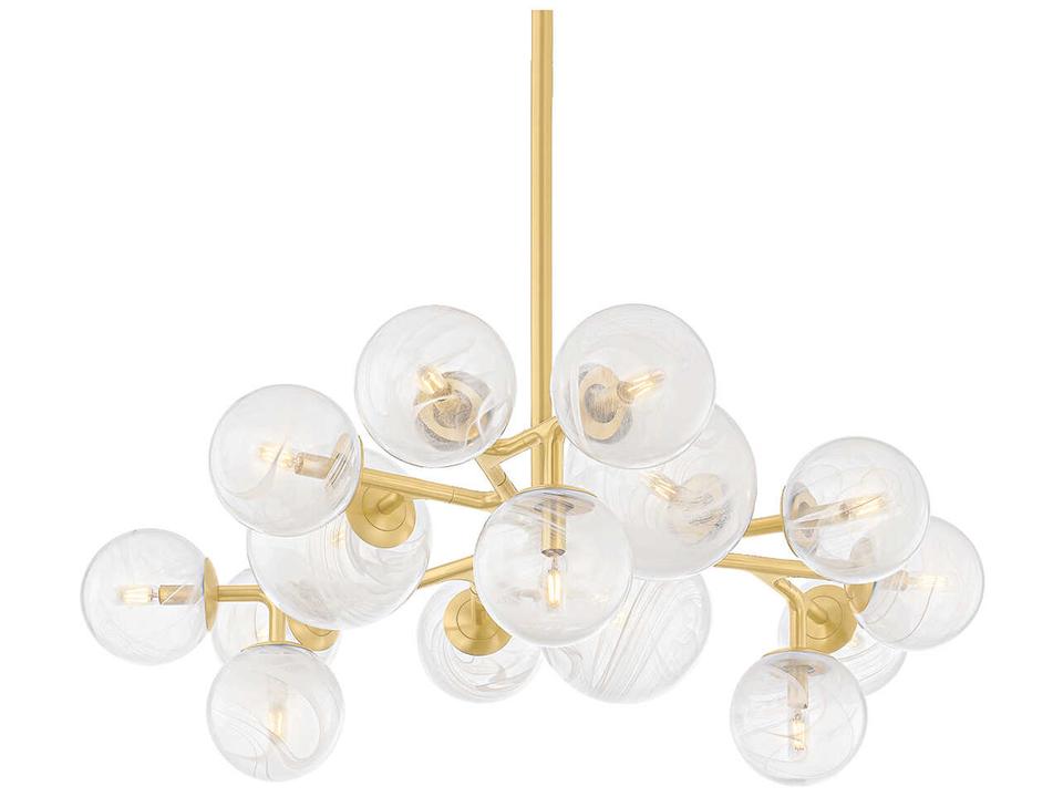 Glasgow 15-Light Chandelier in Vintage Polished Brass with Swirled Glass Globes