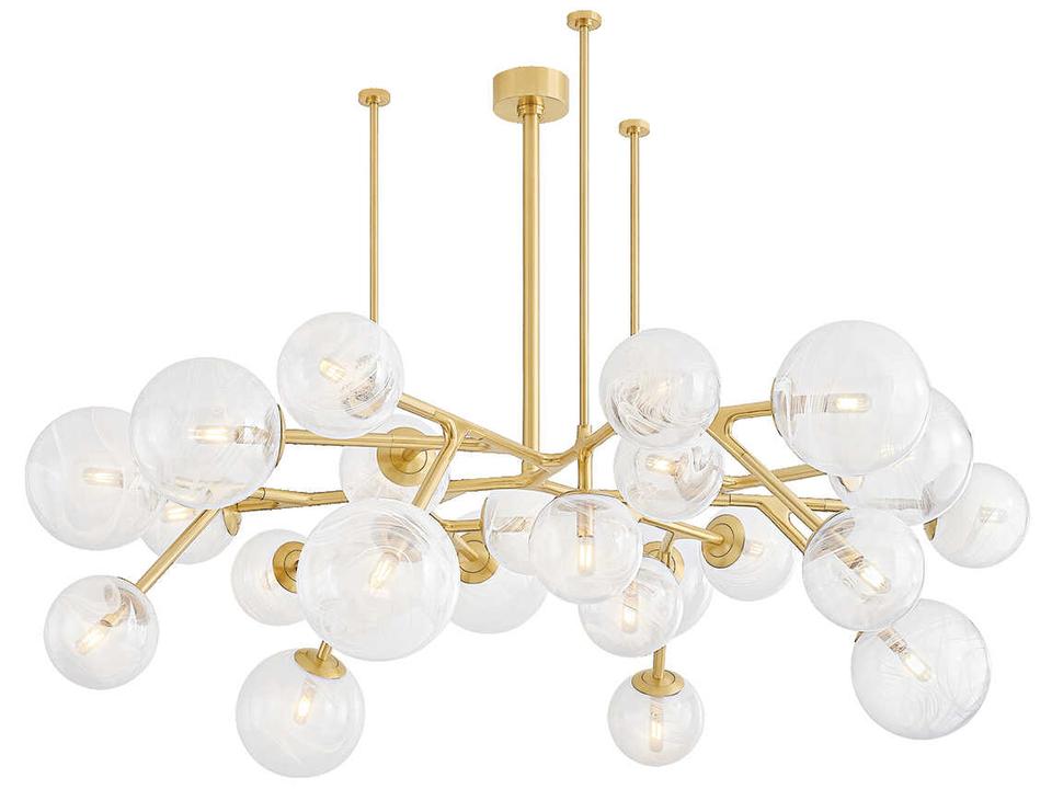 Glasgow 24-Light Chandelier in Vintage Polished Brass and Swirled Glass