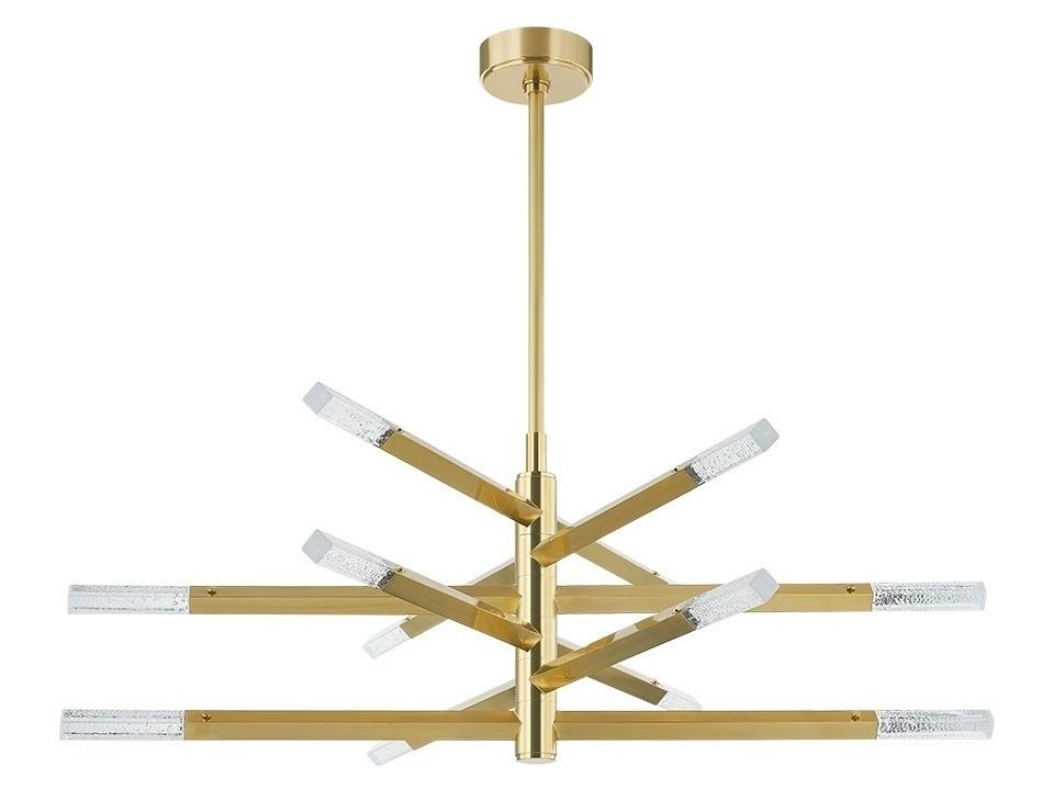 Strasbourg 12-Light LED Chandelier in Vintage Brass and Cast-Seeded Glass
