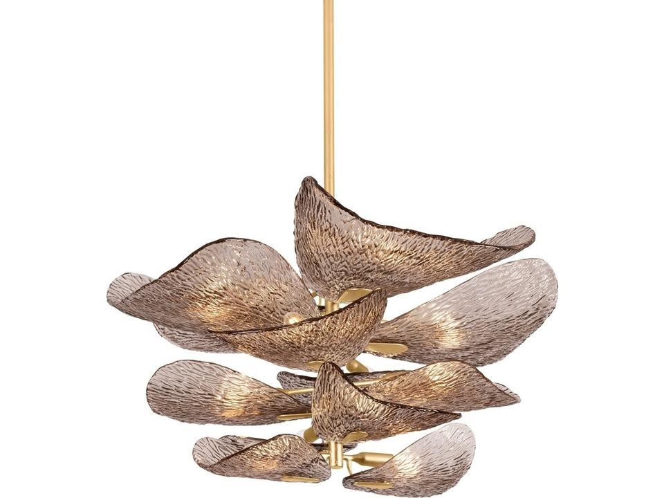 Cardiff 12-Light Chandelier in Vintage Gold Leaf with Dark Bronze Glass