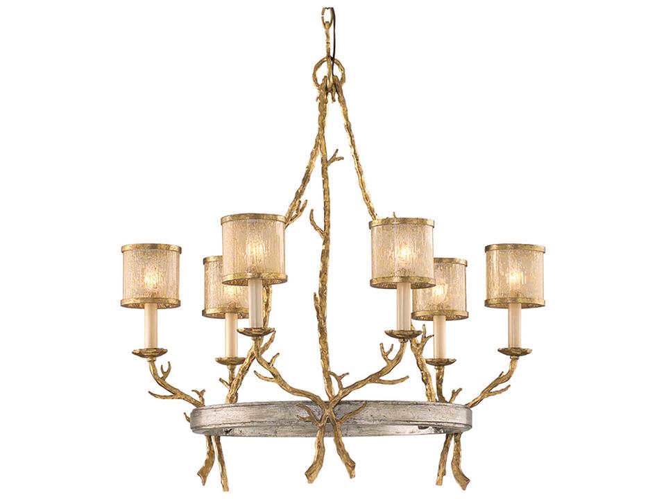 Parc Royale 6-Light Chandelier in Vintage Gold Leaf and Silver Leaf with Golden Ice Glass