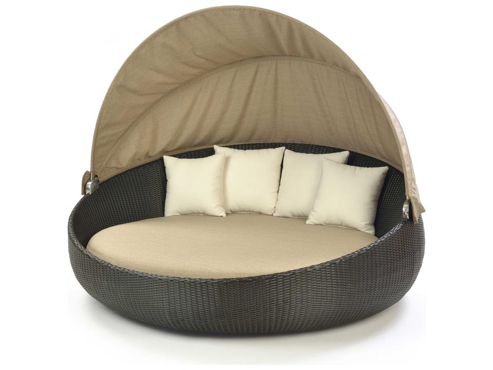 Dijon Wicker Round Outdoor Patio Daybed with Canopy