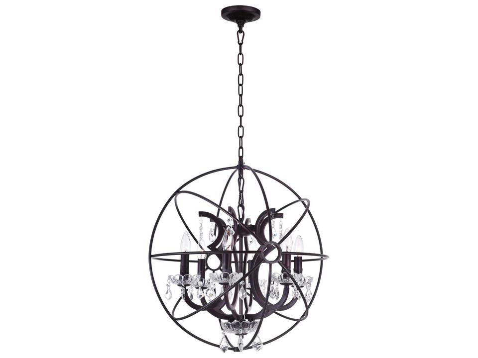 6-Light Campechia Orb Chandelier in Brown with Clear Crystals