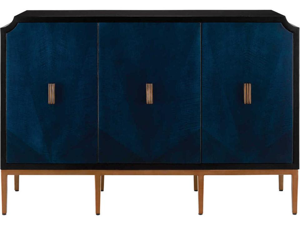 Currey and Company Kallista 54-Inch Cabinet in Dark Sapphire and Caviar Black