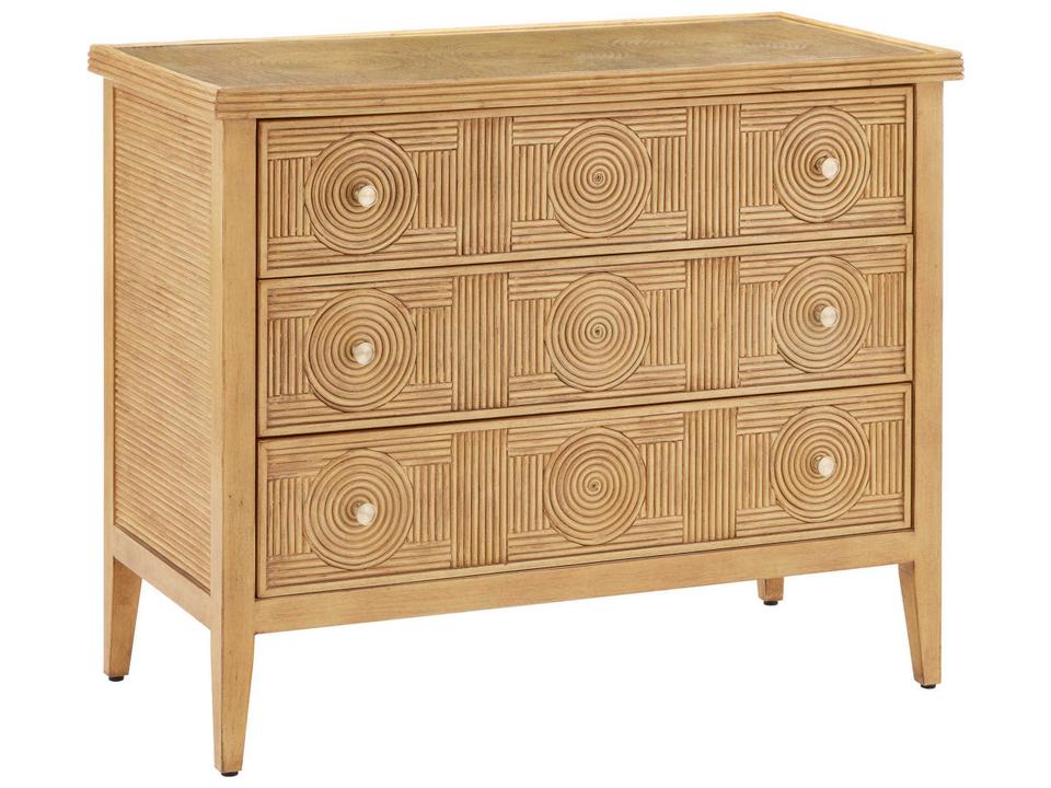 Currey and Company Santos 3-Drawer Chest in Sea Sand with Brass Pulls