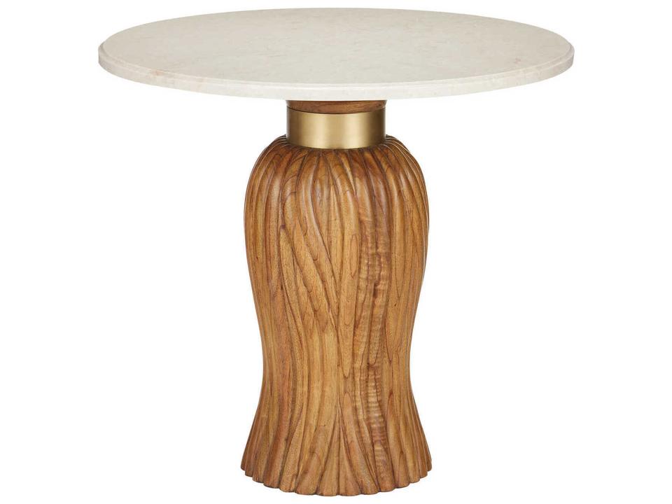 Currey and Company Tassel Round Entry Table in Morel Brown Wood and Marble