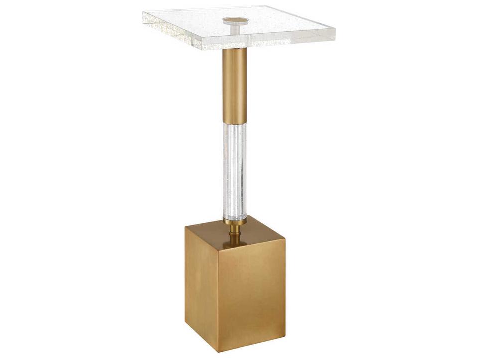 Currey and Company Desiree Square Drinks Table in Clear Optic Crystal and Antique Brass