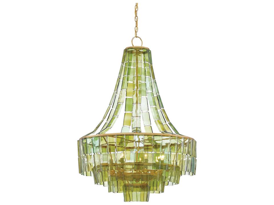 Currey and Company 7-Light Vintner Chandelier in Dark Contemporary Gold Leaf and Green
