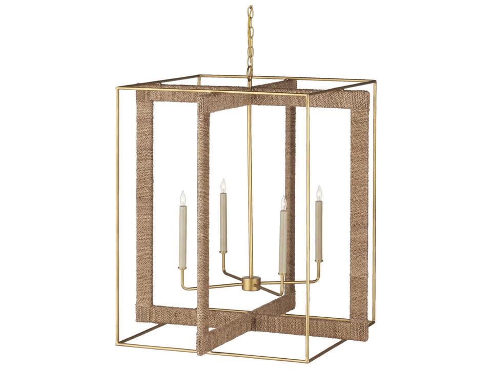 Currey and Company 4-Light Purebred Chandelier in Gold Leaf and Natural Abaca Rope