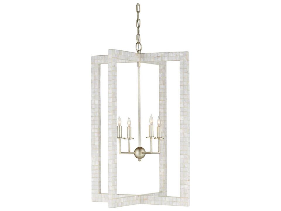 Currey and Company 4-Light Arietta Chandelier in Mother of Pearl and Contemporary Silver Leaf