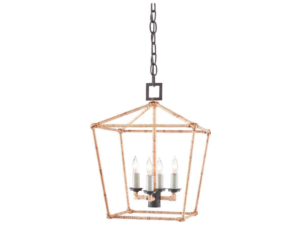 Currey and Company 4-Light Denison Rattan Chandelier in Mole Black and Natural Rattan