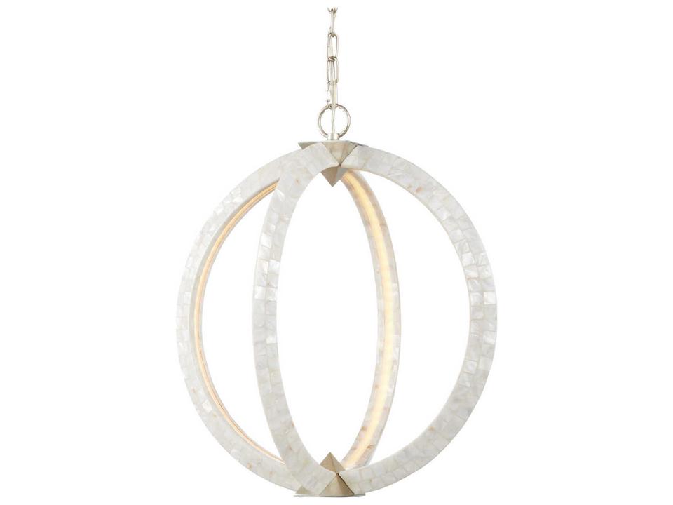Currey and Company Arietta 4-Light White Orb Chandelier in Pearl and Silver