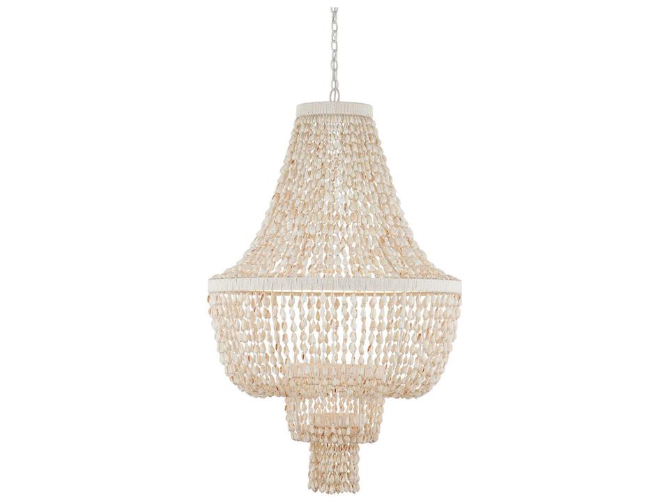 Currey and Company Cybele 2-Light Chandelier in Natural Pearlized White Shell and Twine