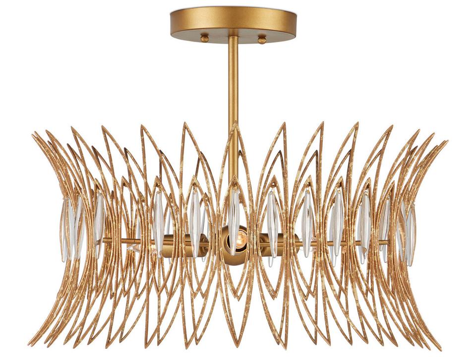 Currey and Company Marquise 3-Light Semi-Flush Mount in Clear and Luxor Gold