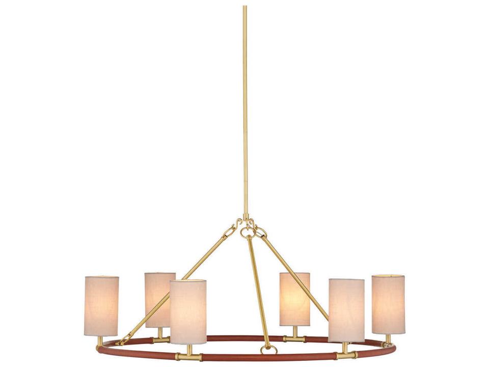 Currey and Company 6-Light Ellerston Medium Chandelier in Saddle Brown and Brushed Brass